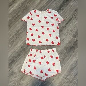 13Y White and Red Heart Pajama Set